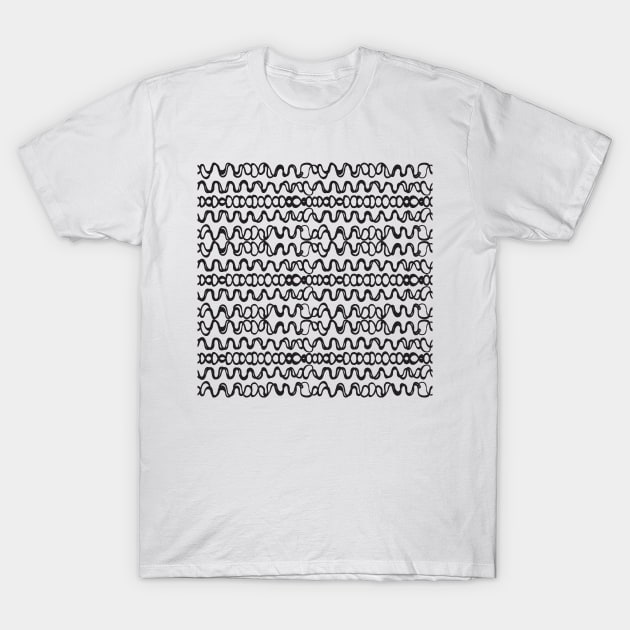 Monochrome Waves Pattern T-Shirt by Patternos